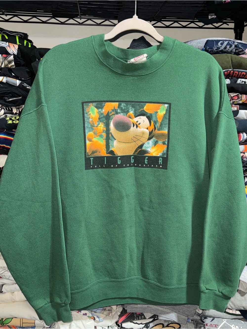 Vintage 90s Disney Tigger “ Full Of Enthusiasm” Green Crewneck L